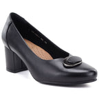 Black leather pumps with a block heel, Potocki JE19511