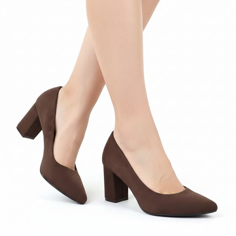 Women's chocolate suede pumps with a block heel Sergio Leone PB414 Footwear Your Sports Performance