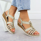 Women's wedge sandals with elastic bands, gold, Remonte R6264-91 Footwear Your Sports Performance