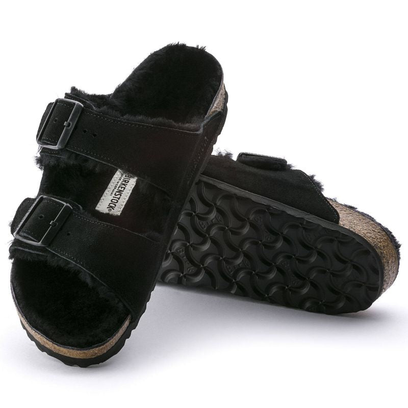 Women's slippers insulated with lambswool Birkenstock Arizona VL Shearling Black suede leather regular wide (0752661) Footwear/Lifestyle/Brinkenstock/Klapki/chodaki Birkenstock