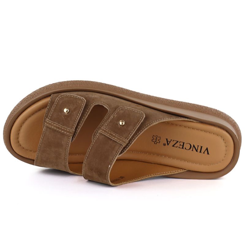 Women's brown leather wedge sandals Vinceza 66916 Vinceza