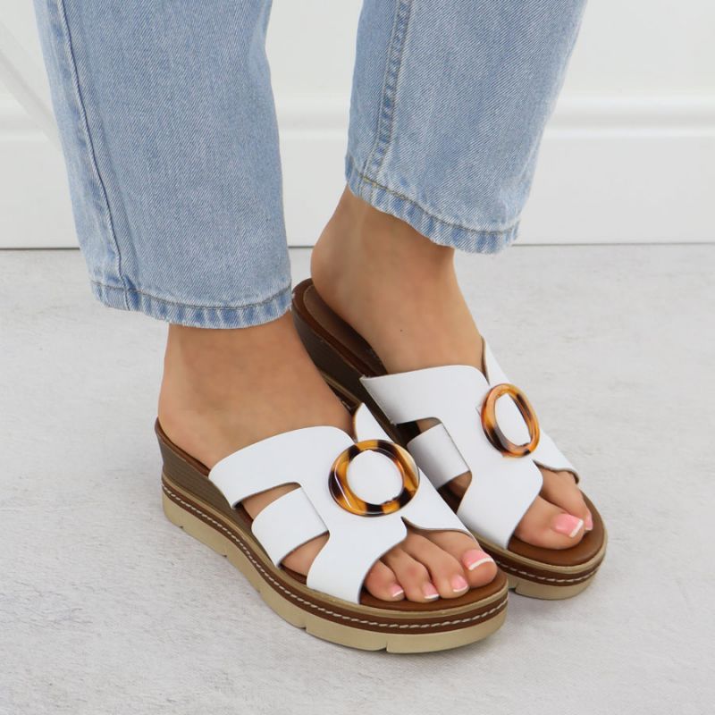 Women's leather wedge sandals white Remonte D2L52-80 Footwear Your Sports Performance