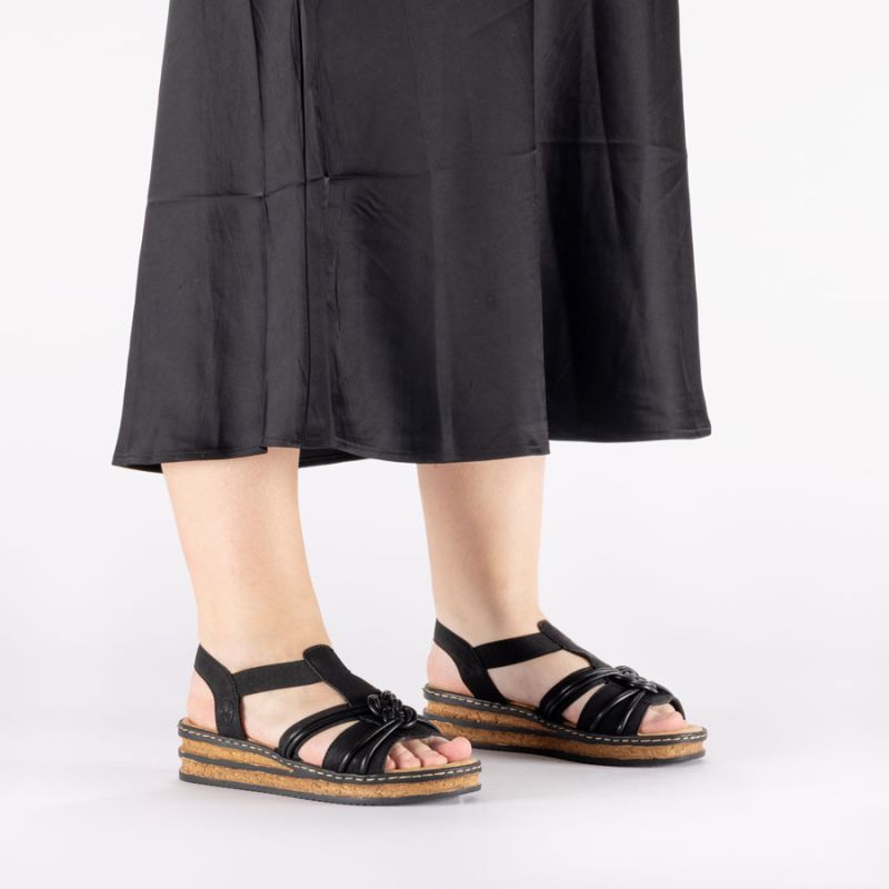 Women's black elastic strap sandals Rieker 62969-00 Rieker
