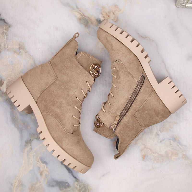 Insulated suede ankle boots with high heel and platform M.Daszyński W SAN22, beige Footwear/Lifestyle/M.Daszyński Your Sports Performance