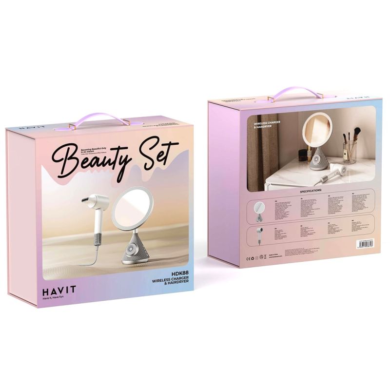 HAIR DRYER SET WITH COSMETIC MIRROR WITH WIRELESS CHARGING FUNCTION AGD - Produkty/Suszarki do włosów Your Sports Performance