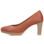 Brown leather pumps with a block heel, Rieker 41560-23