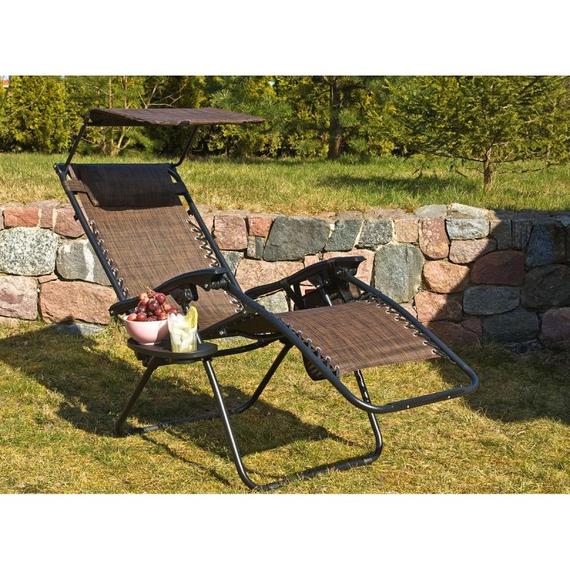 FOLDABLE GARDEN DECHAIR WITH CANOPY 173X52/65X110CM BROWN Home and Garden/Garden Your Sports Performance