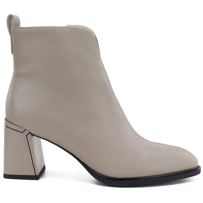 Women's beige leather high-heeled ankle boots Vinceza 67057