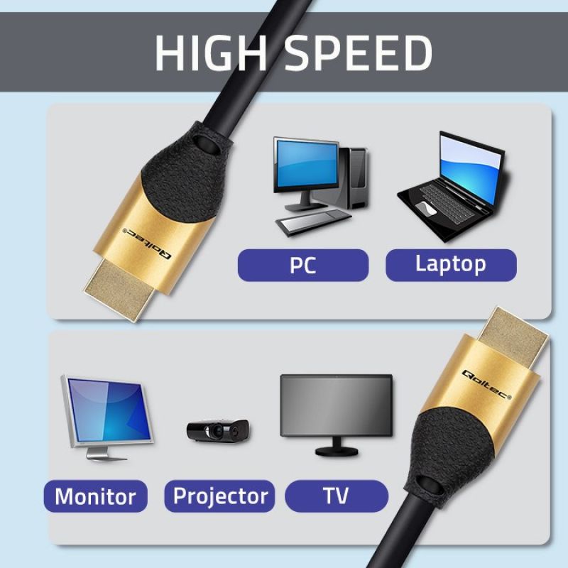 QOLTEC HDMI CABLE V2.1 ULTRA HIGH SPEED 8K | 60HZ | 30AWG | GOLD Kable i adaptery/Kable HDMI Your Sports Performance
