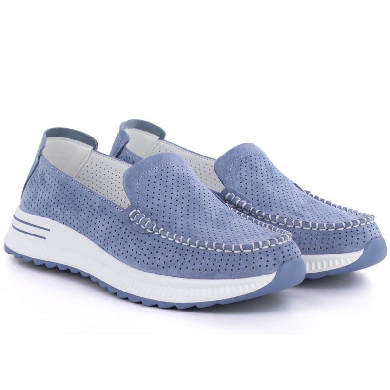 Leather moccasins with a thick sole, openwork, blue Jezzi 9793 Jezzi