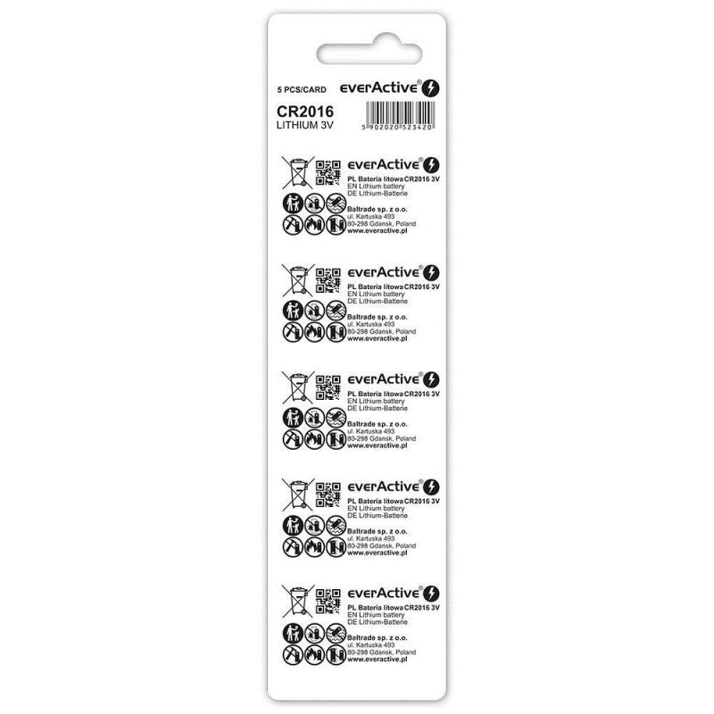 EVERACTIVE LITHIUM BATTERIES CR20165BL BLISTER - 5 PCS. Baterie, akumulatorki i ładowarki/Baterie Your Sports Performance