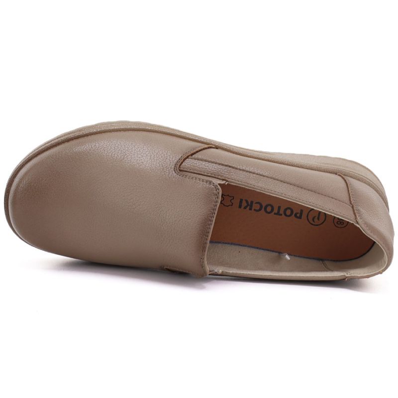 Women's leather slip-on wedge shoes, beige, Potocki JE19505