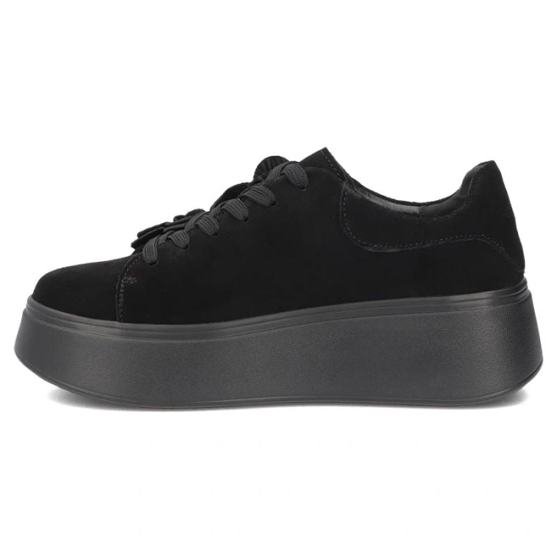 Women's leather sneakers on a platform with flowers, suede, black Filippo DP8113