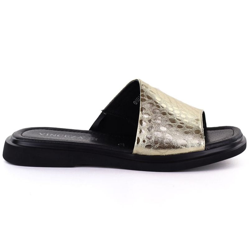 Women's gold leather flip-flops Vinceza 66914 Vinceza