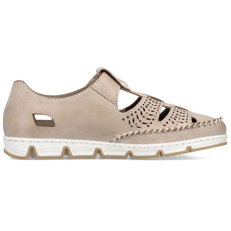 Rieker W RKR651 beige leather openwork shoes with velcro Footwear/Lifestyle/Rieker Your Sports Performance