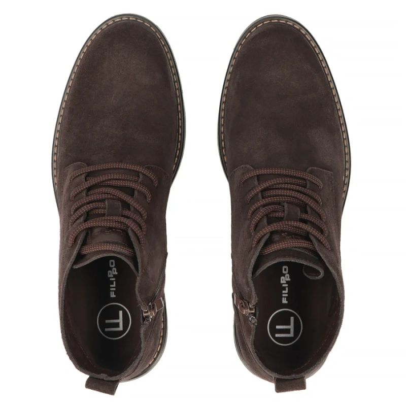 Men's leather ankle boots, unlined, suede, dark brown, Filippo MBT8318