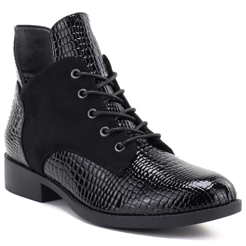 Women's patent leather ankle boots, black, Vinceza HX27-16524