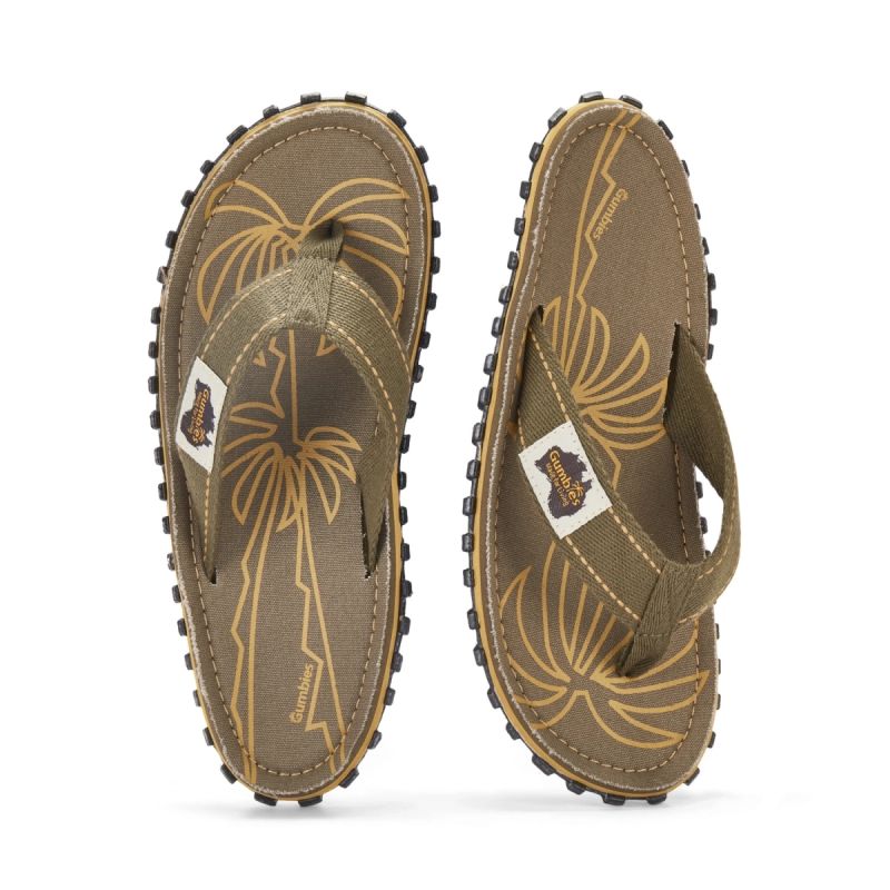 Gumbies Men's Flip-Flops ISLANDER FLIP-FLOP PALM LEAF KHAKI