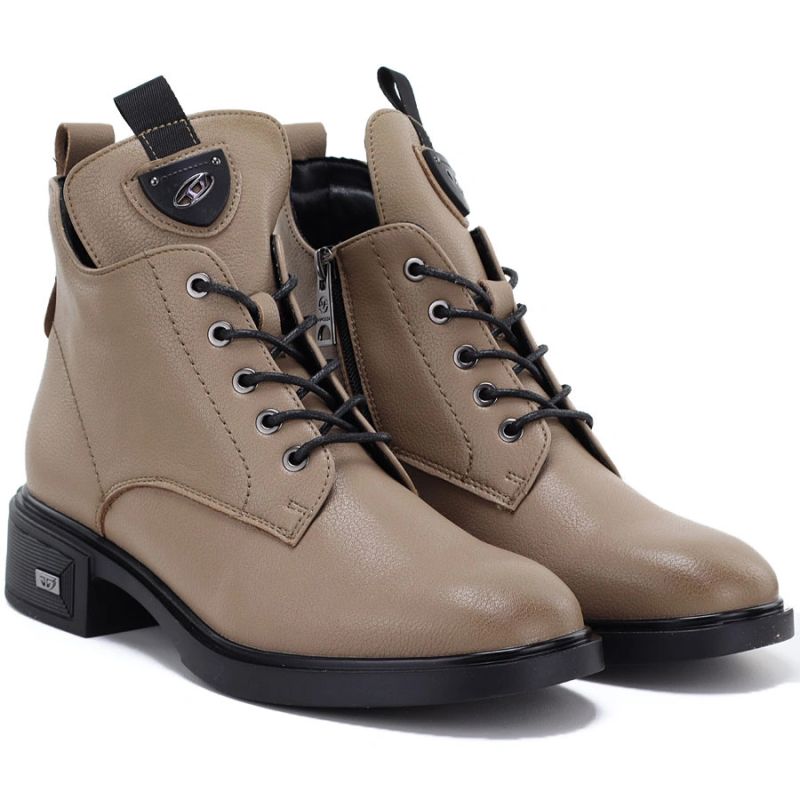 Beige women’s leather heeled ankle boots Vinceza 133145