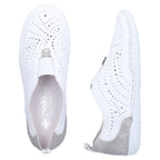 Women's leather openwork slip-on shoes, white Rieker 43663-80 Rieker