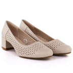 Women's openwork pumps on a block, beige Sergio Leone PB293 To be categorized Your Sports Performance