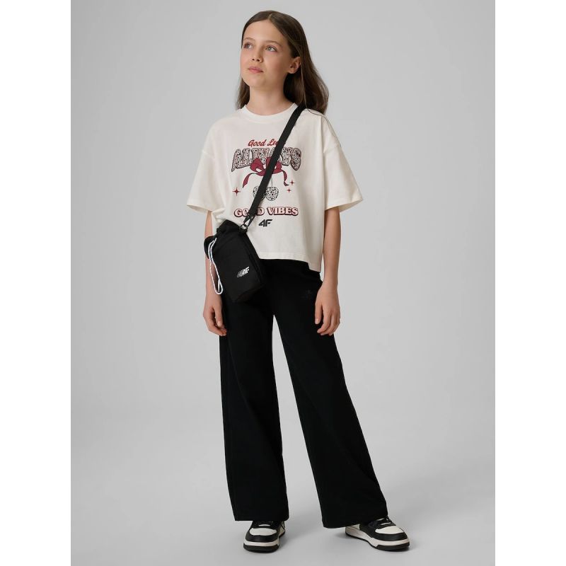 Girls' boxy T-shirt with print 4F 4FJRAW26TTSHF4239-11S