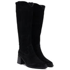Women's leather cowboy boots with heels, suede, black, Vinceza 133103