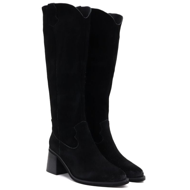 Women's leather cowboy boots with heels, suede, black, Vinceza 133103