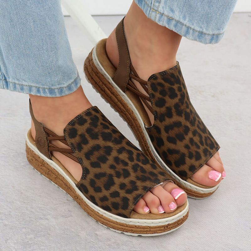 Women's beige leopard print platform sandals Rieker 62741-90 Footwear Your Sports Performance