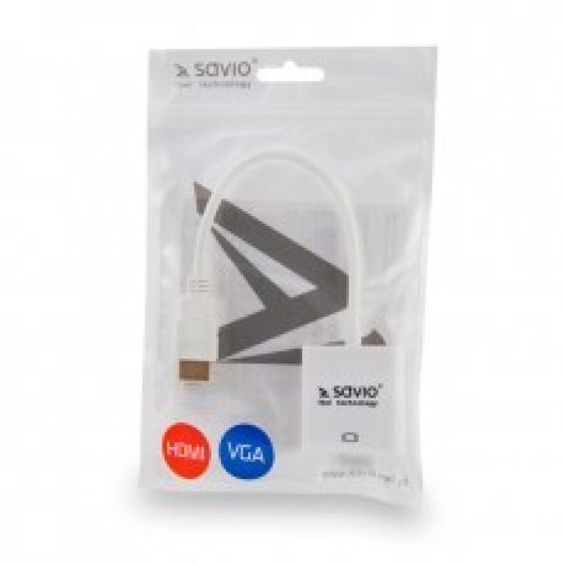 SAVIO ADAPTER HDMI (M) - VGA (F) WHITE CL-201 Kable i adaptery/Adaptery, przejściówki Your Sports Performance