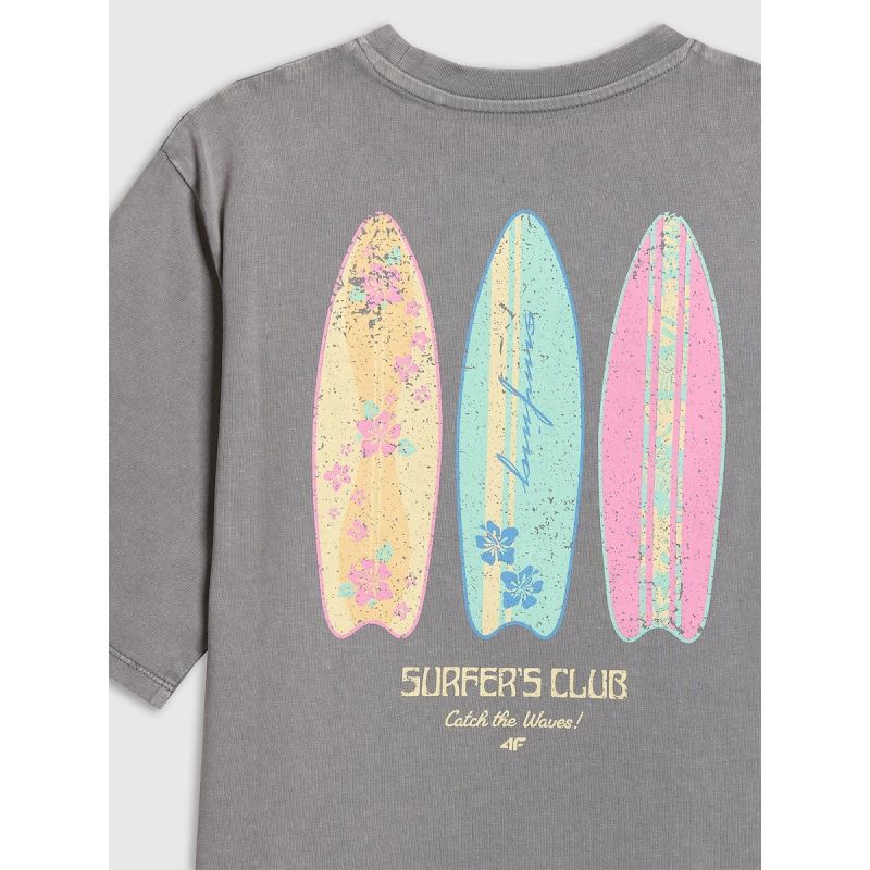 Loose T-shirt with print for girls 4F 4FJRSS26TTSHF3980-25S