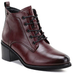 Women's leather lace-up high-heeled ankle boots, burgundy, Vinceza EN27-133107