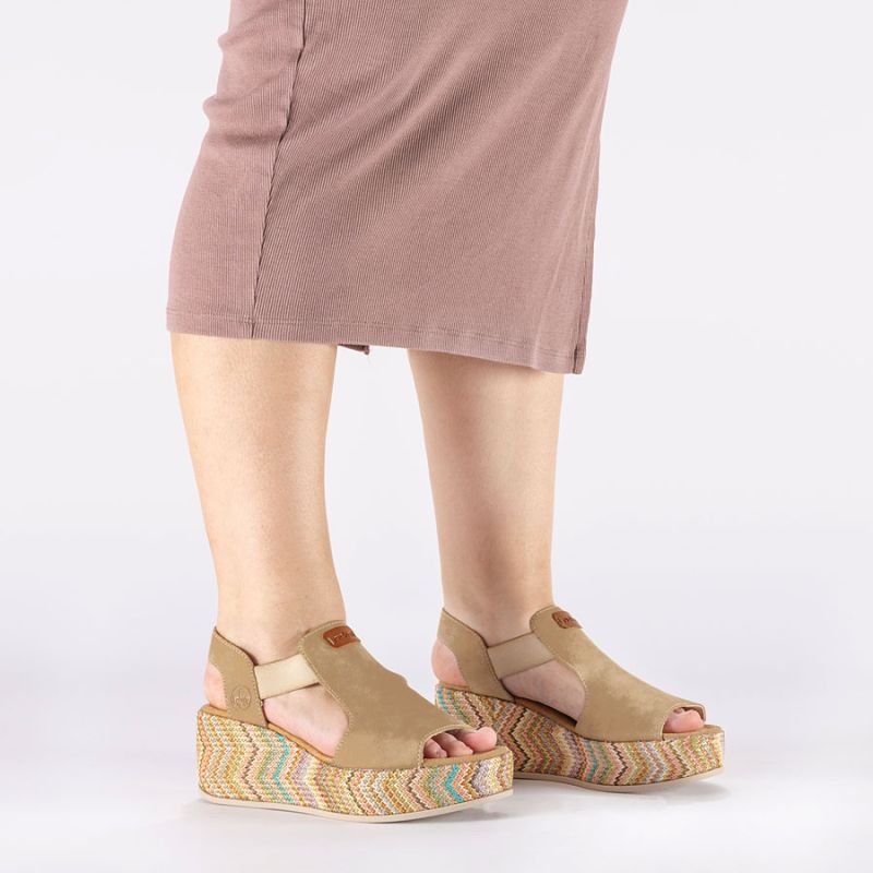 Women's beige wedge sandals Rieker 69472-60 Rieker