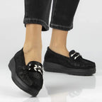 Women's leather platform loafers, black, Filippo DP7652 Filippo