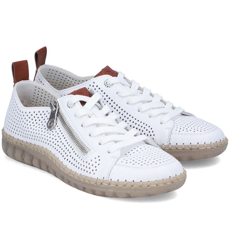 Women's leather openwork shoes white Rieker N2405-80 Rieker