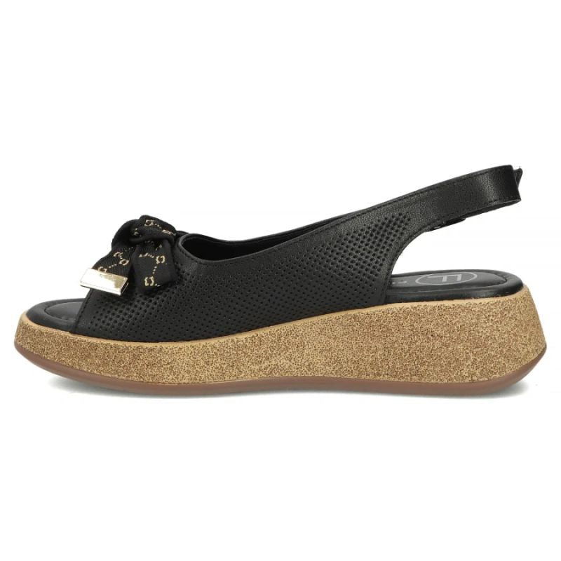 Women's leather wedge sandals with openwork black Filippo DS7582