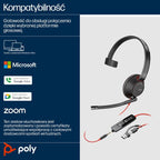 Poly Blackwire 5210 Monaural USB-C Headset +3.5mm Plug +USB-C/A Adapter (Bulk) Akcesoria GSM/Słuchawki przewodowe Your Sports Performance