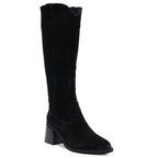 Women's leather cowboy boots with heels, suede, black, Vinceza 133103