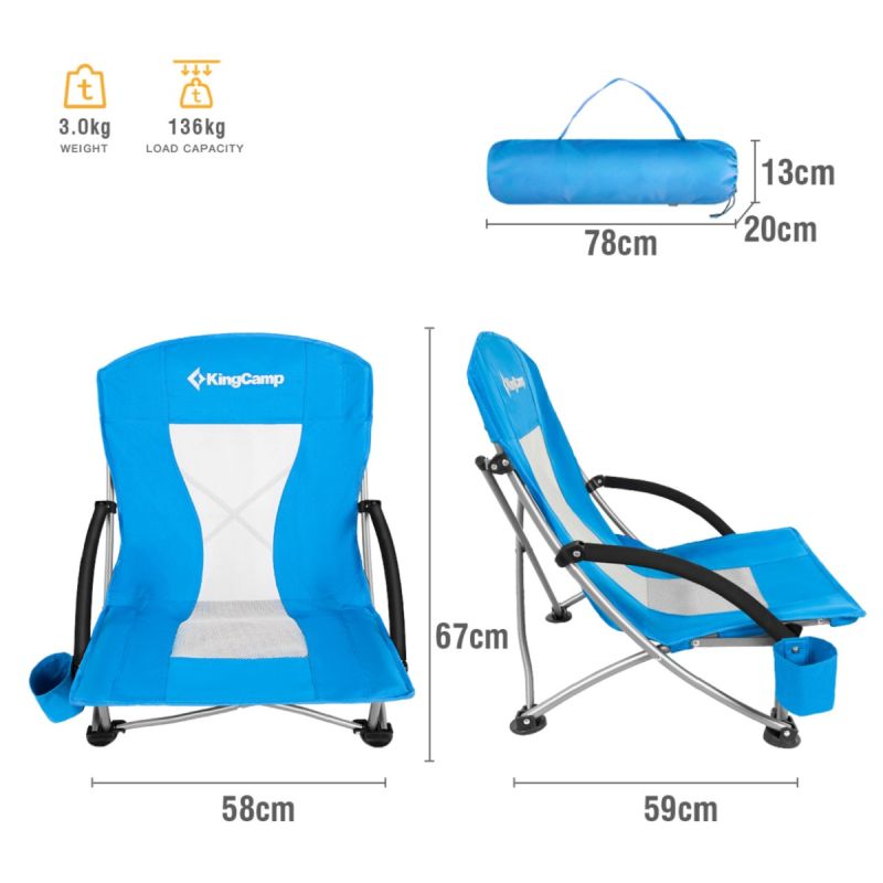 KingCamp Deluxe Blue Folding Camping Chair Low - KC3841 Akcesoria i sprzęt koszykarski/Sprzęt i akcesoria treningowe Your Sports Performance