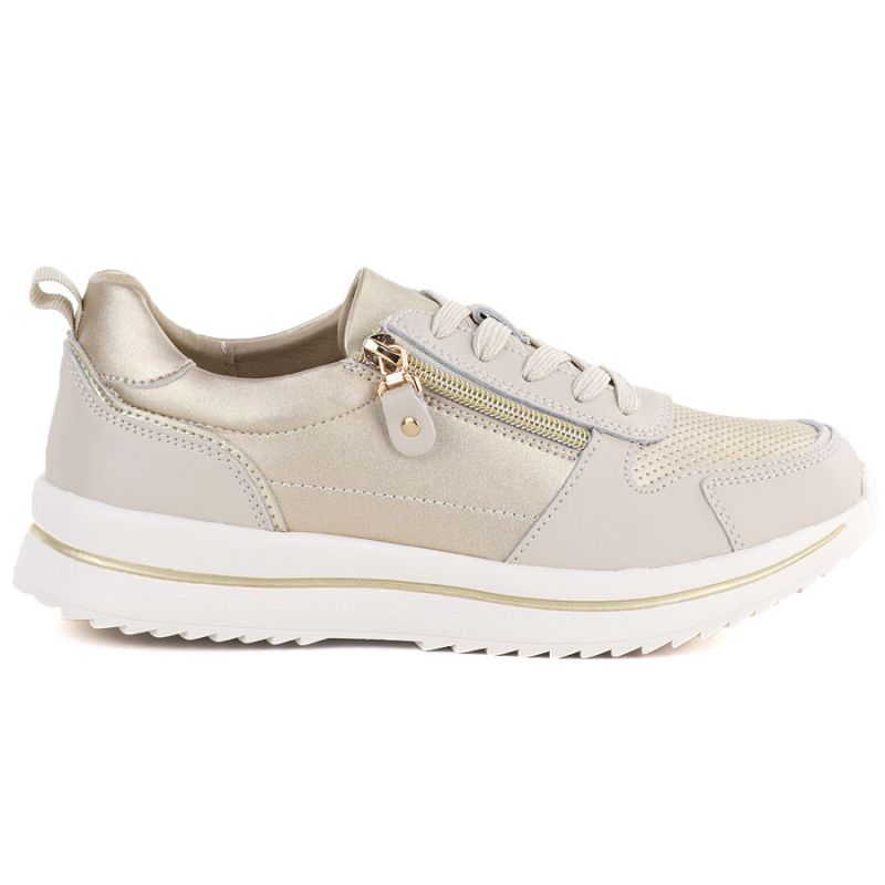Women's leather low shoes in beige and gold eVento 9784 eVento