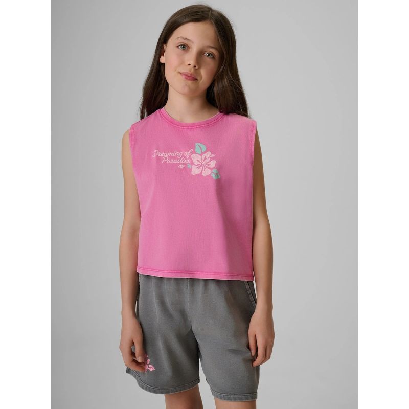 Girls' sleeveless T-shirt with print 4F 4FJRSS26TSLEF328-54S 4f