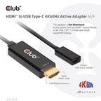 CLUB 3D CAC-1333 Cable Adapter 0.22m HDMI Type-A (Standard) USB Type-C Black Kable i adaptery/Adaptery, przejściówki Your Sports Performance