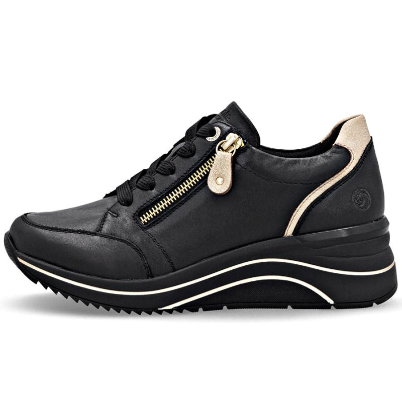 Women's leather wedge sneakers black Remonte Rieker D0T03-03