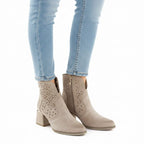Women's suede ankle boots with openwork heels, beige, Potocki SZ12757 To be categorized Your Sports Performance