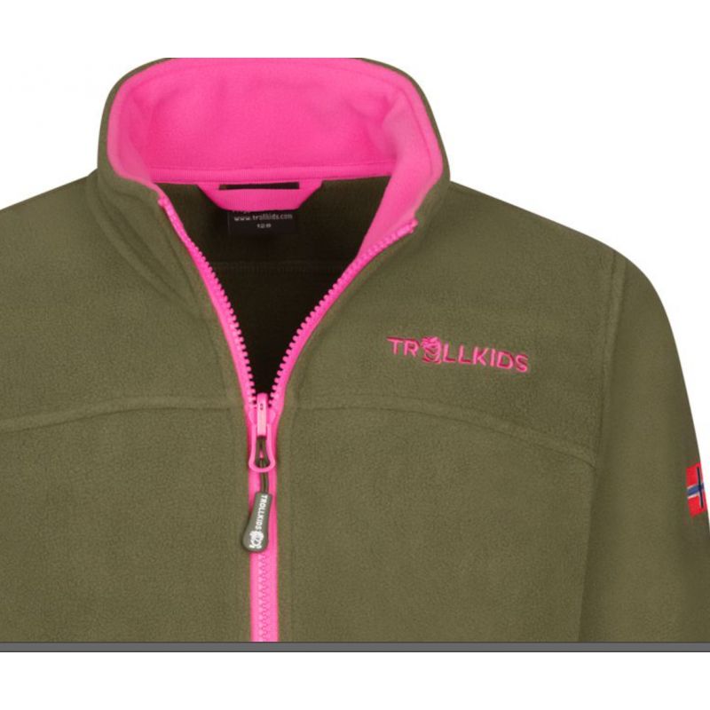 Trollkids Girls Oppdal Jacket XT sporty fleece jacket with zip, green (415-194) In preparation Your Sports Performance