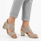 Women's openwork beige heeled sandals M.Daszyński MR1954-2 M. Daszyński