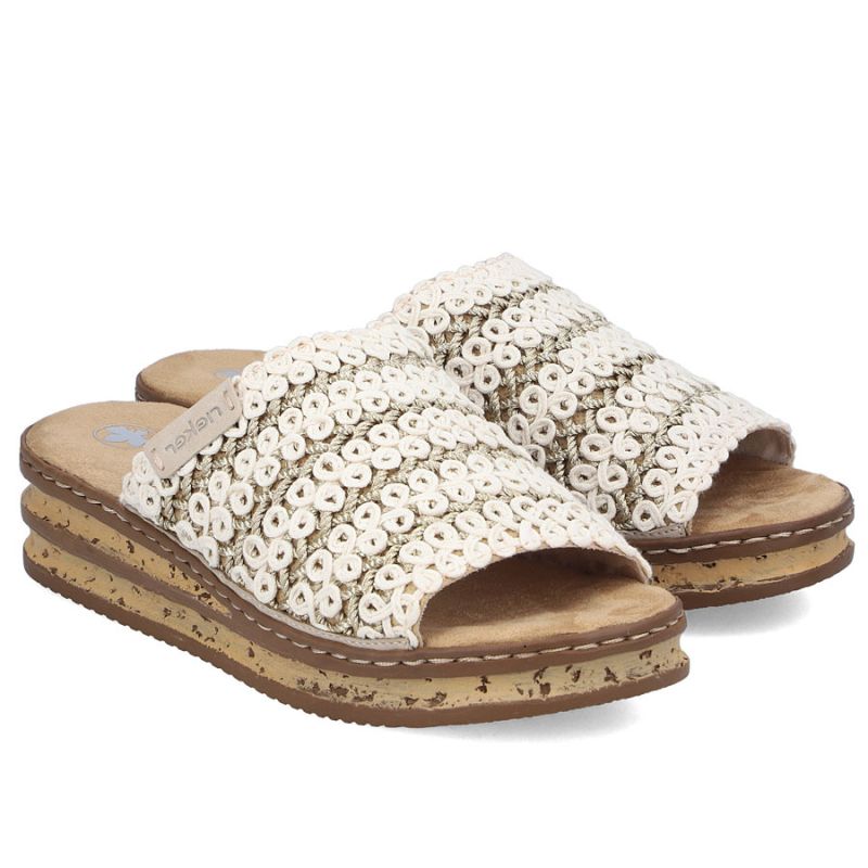 Women's beige wedge sandals Rieker 629X8-60 Rieker