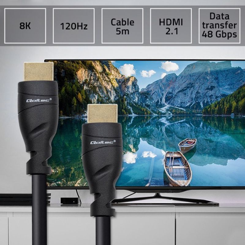QOLTEC HDMI CABLE V2.1 ULTRA HIGH SPEED 8K | 60HZ | 26AWG | GOLD Kable i adaptery/Kable HDMI Your Sports Performance