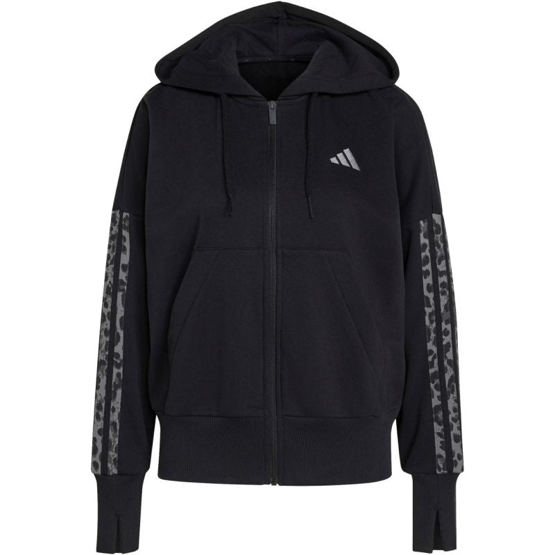 Women's adidas Seasonal Essentials Animal Print 3-Stripes Full-Zip Hooded Sweatshirt Black KS8002