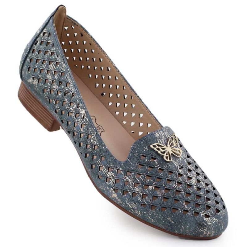 Women's openwork low-heeled shoes, blue M.Daszyński SA222-3 Footwear Your Sports Performance